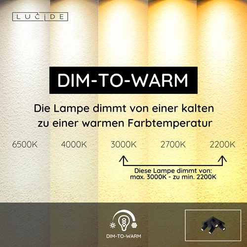 Lucide TAYLOR - Deckenstrahler Badezimmer - LED Dim to warm - GU10 - 4x5W 2200K/3000K - IP44 - Schwarz - USP